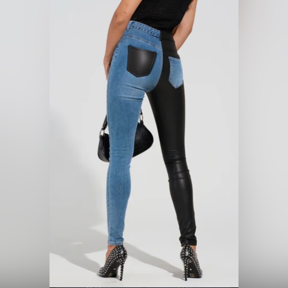 Two-Tone Jeans -Faux Leather and Denim